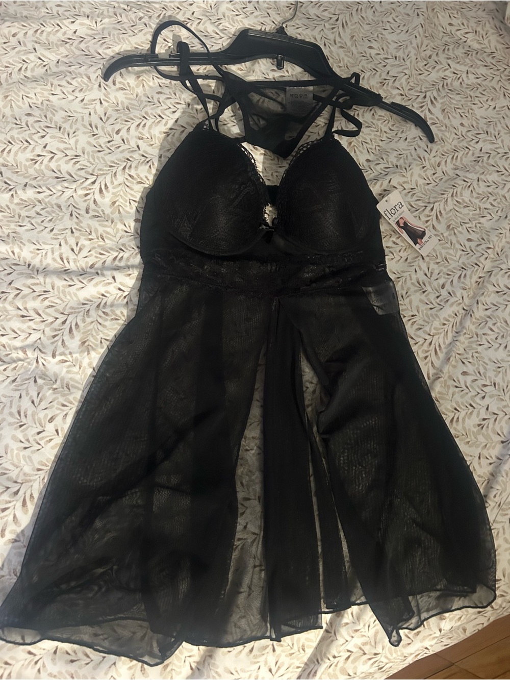 Faux Lace & Mesh Black Babydoll Chemise - Women Intimates
